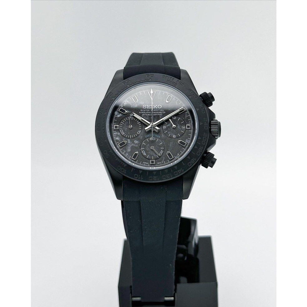 Custom Seiko Mod • Matte Black Carbon Daytona • 39.5mm